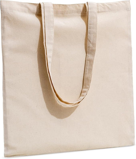 Carrywell (Not Made In China) Canvas Tote Bags 12-Pack, 15"x 16", Organic Cotton Reusable Shopping Bag, Blank Cloth Totes With Handles