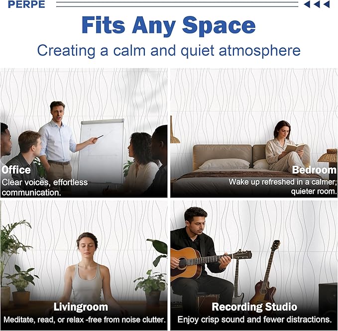 6 PCS Acoustic Panels, 23.6x23.6'' Self-Adhesive Soundproof Wall Panels