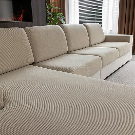 OHSIO Sectional Couch Covers, Wear Resistant Stretch Sofa Covers Washable Soft Couch Cushion Covers Anti Slip Furniture Protector Sofa Slipcovers for Pets(3 Pieces 2 Seaters+1 Chaise, Light Brown)