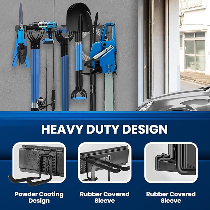 48'' All-Metal Garage Tool Organizer Wall Mount Heavy-Duty Tool Rack Holds 450 lbs, Adjustable Hooks for Garage, Yard, and Garden Equipment