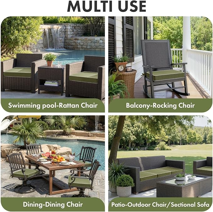 MIULEE Green Outdoor Chair Cushions Set of 2, 18.5x16x3 Inch Waterproof Patio Seat Cushions for Outdoor Furniture Couch Sofa, 3 Year Color Fastness High Density Foam with Adjustable Ties