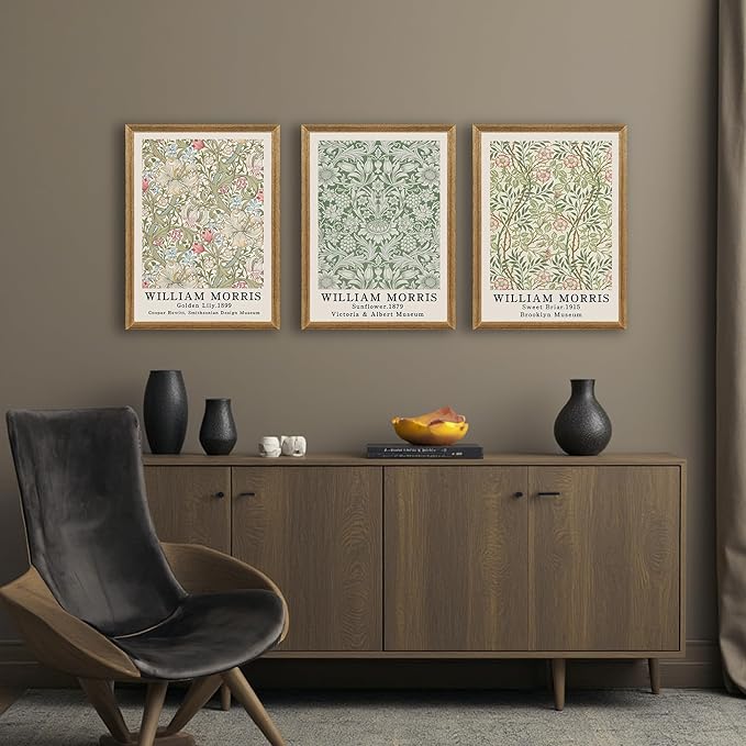 SYWENNOI Wood Framed Wall Art Print, Classic William Morris Floral Print