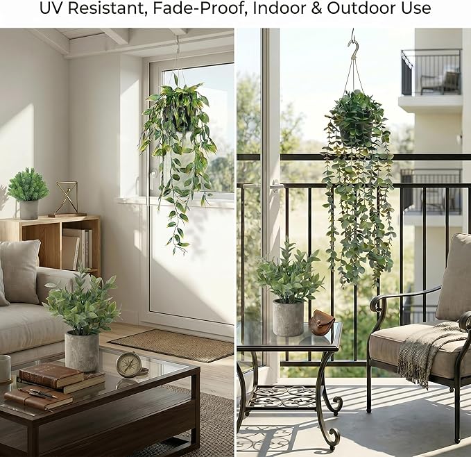 5 pcack Fake Hanging Plants for Wall Home Room Office, Small Fake Plants Decor