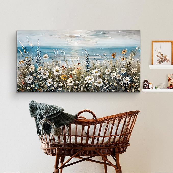 SERIMINO Coastal Landscape Wall Art Prints, Beach Daisy Large Canvas Prints