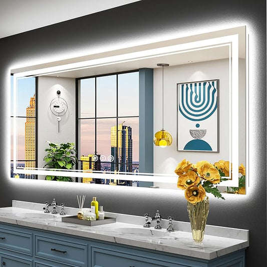 72x32 LED Bathroom Mirror with Lights, Backlit and Front Lit Anti-Fog Lighted