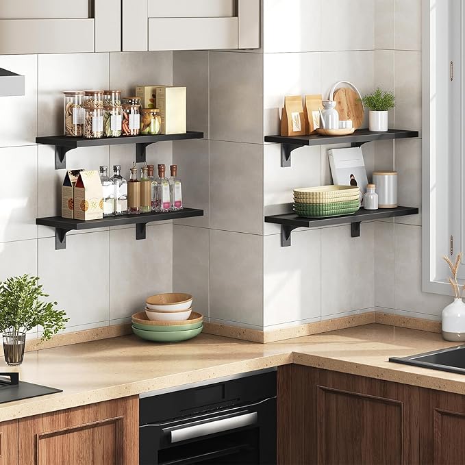 HOOBRO Floating Shelves for Wall, 15.4" Wall Mounted Shelves Set of 2, Hanging