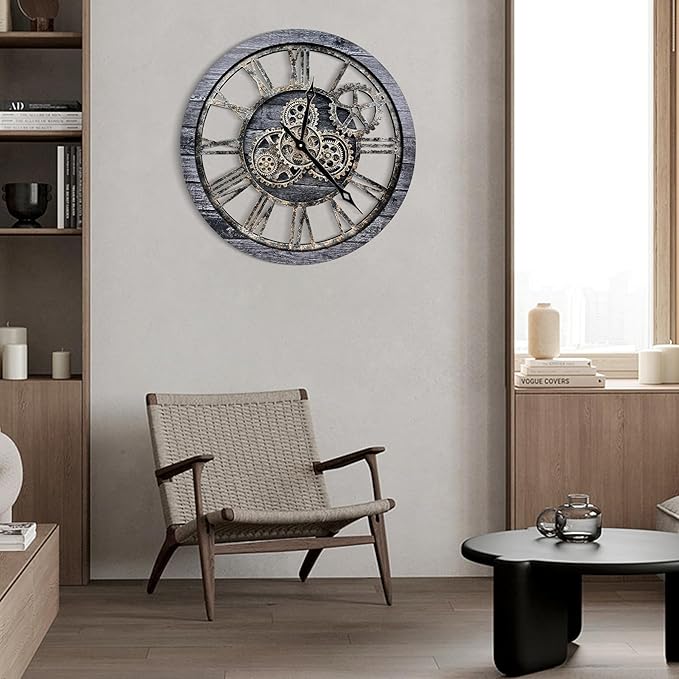 The B-Style Large Wall Clock 24 inch Moving Gear Wall Clock Oversized Vintage