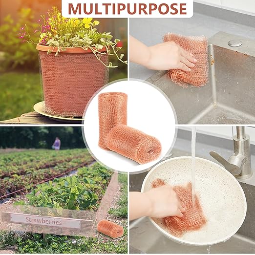 Gisafai 5" x 32 ft Copper Mesh Rodent Control Copper Wool for Slugs Rustproof DIY Hole Filler Pure Wire Mesh for Bat Snail Bird Pest Rodent Control Gap Blocker Fill Fabric Hole Gardening(2 Roll)