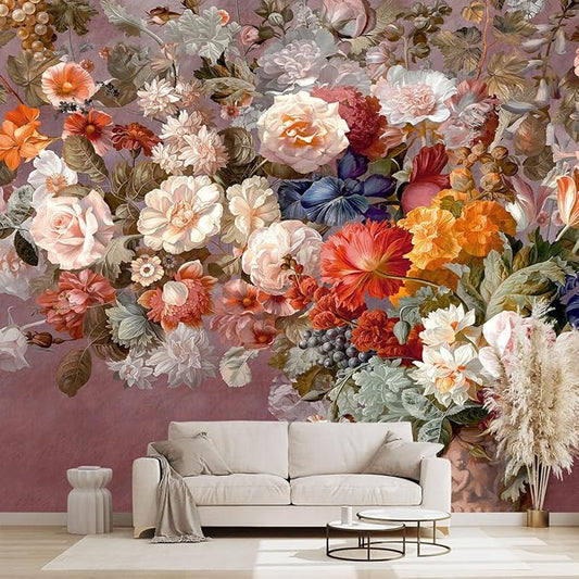 Colorful Floral Leaf Bathroom wallpeper Living Room Bedroom Pink Flower wall