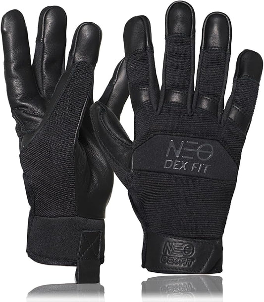 DEX FIT MG210P Mechanic Work Gloves, Waterproof Cowhide Leather Palm, Breathable Mesh Back, 3D Ergonomic Fit for Auto Repair, Construction, Gardening; Black/Black S 1 Pair