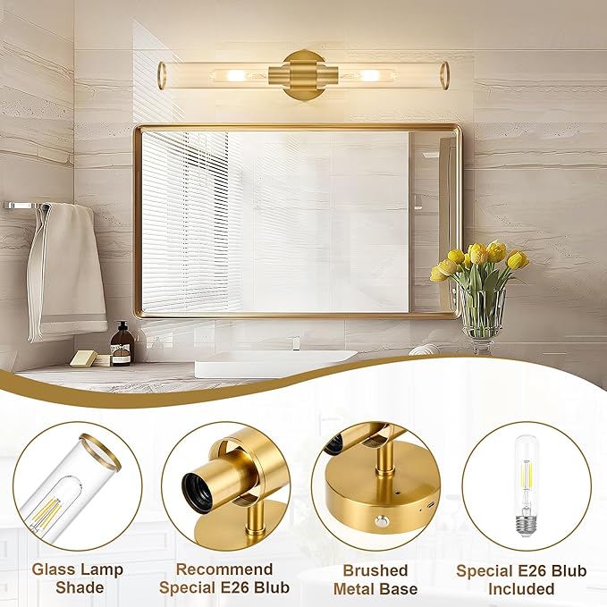 Morauroral Gold Battery Operated Wall Sconces Set of 2, Rechargeable Wall Lights