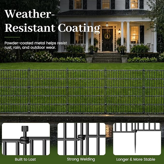 10 Panels No Dig Decorative Outdoor Garden Fence with Gate for Yard, 40 in(H) X 23.6 ft(L) Animal Barrier Fencing Rustproof Metal Wire Panel Border for Dog, Rabbits, and Patio Temporary Ground Stakes