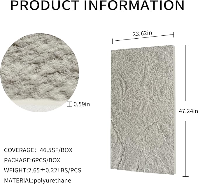3D Faux Stone Wall Panels, Lightweight & Waterproof Accent Marble Stone Skin