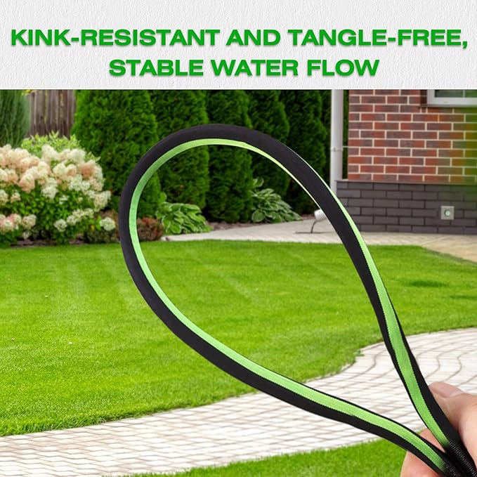 15FT Lightweight Super Flexible Garden Hose - Kink-Free, Non-Expanding, Easy Storage for Yard Lawn Outdoor Use (Black-Green)