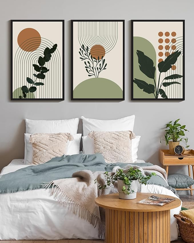 PHOPAGO Boho Plant Wall Art Green Botanical Bohemain Framed Wall Printing