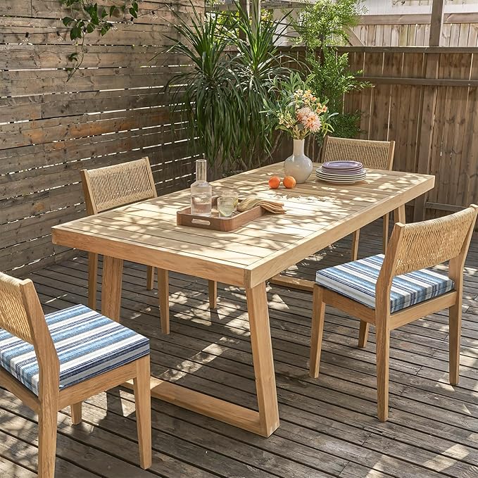 LVTXIII Outdoor Chair Cushions, Fade-Resistant Patio Furniture Cushions Outdoor Chair Pads with Ties for Dining Chairs and Garden Furniture Use, 18.5"x16"x2" 4 Pack, Stripe Layered Blue
