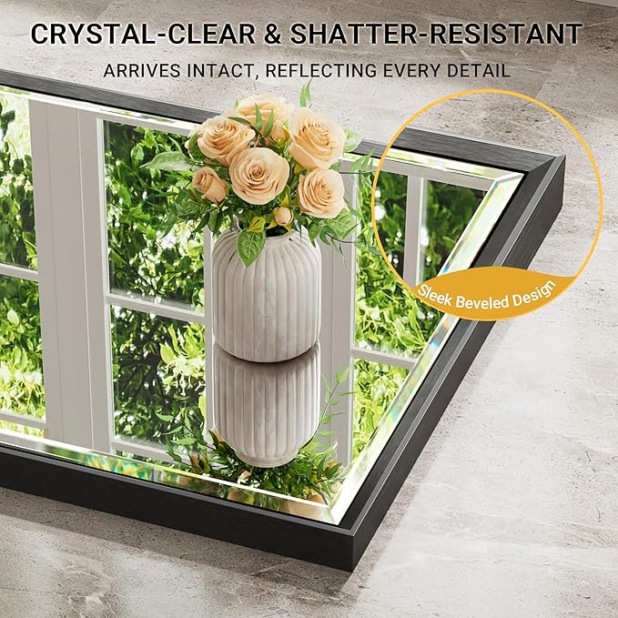 Black Framed Mirror for Bathroom, 24x36 Inch Black Rectangle Beveled Bathroom