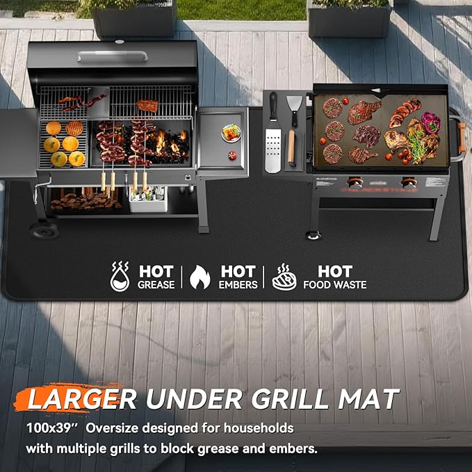 100x39 inches Extra-Large Under Grill Mats for Outdoor Grill, Double-Sided Fireproof Protective Mat, Oilproof Waterproof BBQ Fire Pit Fireplace Mat
