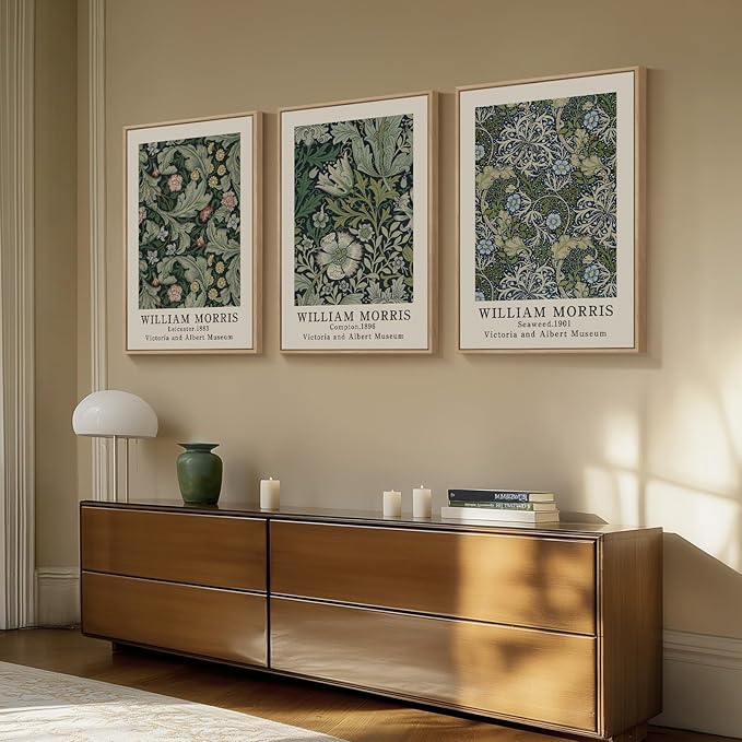 Framed William Morris Canvas Wall Art Set of 3, Boho Farmhouse Botanical Decor