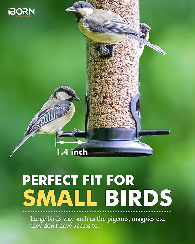 iBorn Metal Bird Feeder Hanging Wild Bird Seed Feeder for Mix Seed Blends Heavy Duty All Metal Black Finish,15 Inch 6 Port,Pack of 2