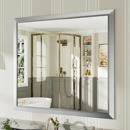 40x36 Inch Brushed Silver Bathroom Mirror