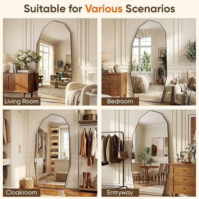 Antok Full Length Mirror, Free Standing Wall Mounted or Leaning Full Body Mirror