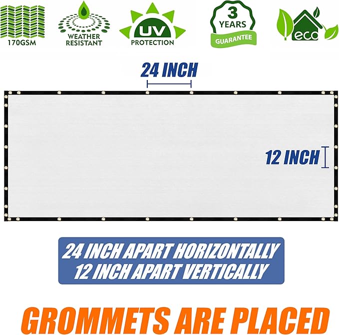 Amgo Custom Made 3' x 93' White Balcony Privacy Screen, Apartment Porch Railing Patio Fence Windscreen Fabric Cloth, Heavy Duty, Commercial and Residential, 90% Blockage (We Customize)
