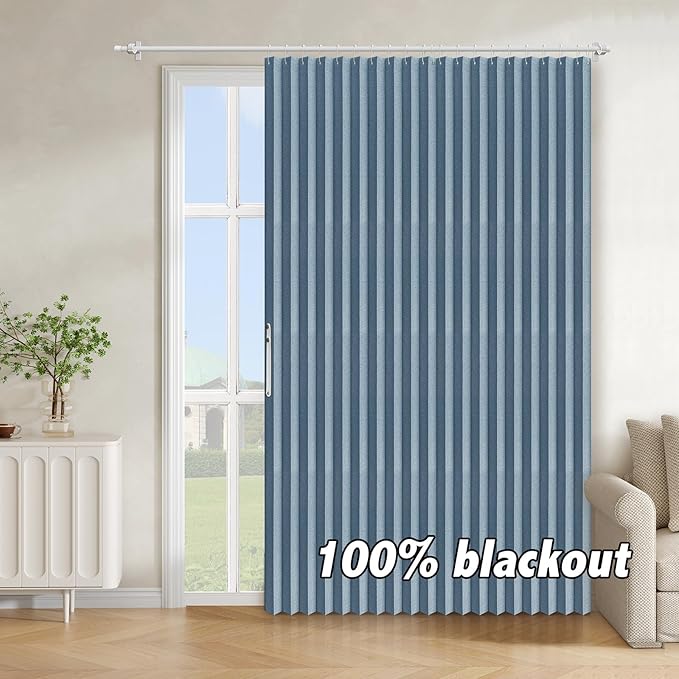 AJAZZ Blackout Accordion Door Curtain 98"x78" Blue