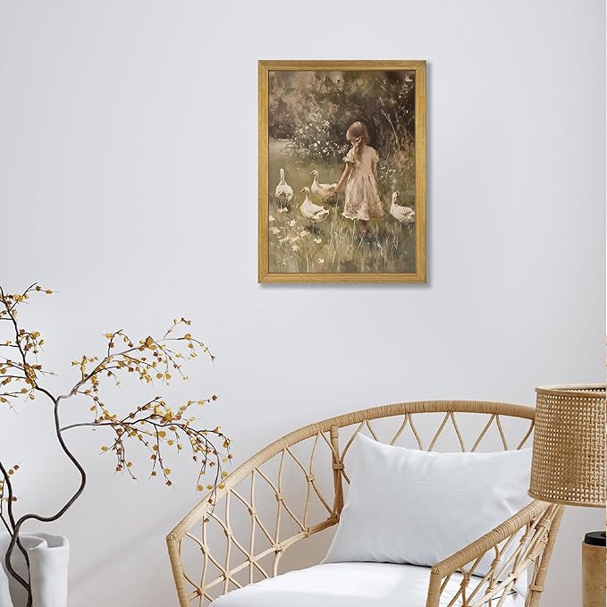 Wood Framed Canvas Wall Art, Vintage Girl