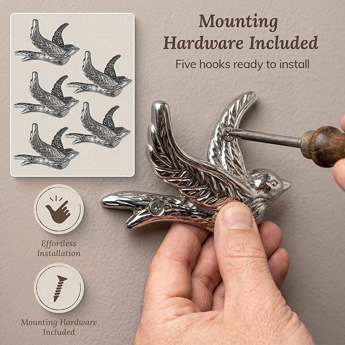 Flying Bird Decorative Wall Hooks Cast Iron, Wall Mounted
