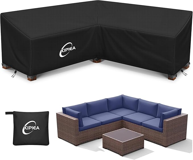 Kipiea V-Shape Outdoor Patio Furniture Covers Waterproof, 500D Heavy-Duty Outdoor Sectional Cover Windproof, Patio Sectional Sofa Cover Anti-UV, No Tears & No Fading (80"/80"L x 33.5"D x 31"H)