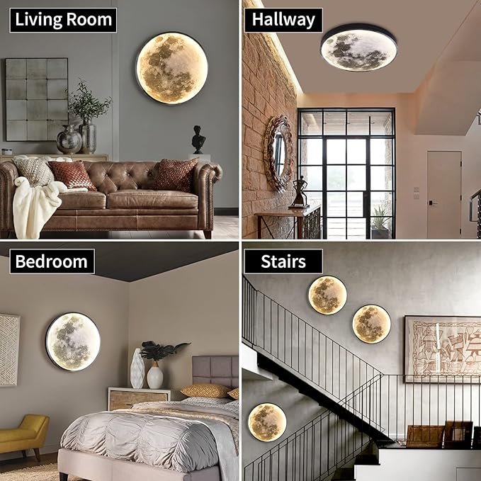 QIYIMEILUX Dimmable Moon Wall Sconce Plug in Modern LED Wall Light