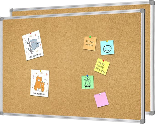 Lockways Cork Board Bulletin Board, 2 Pack Double Sided Corkboard 36" x 24"