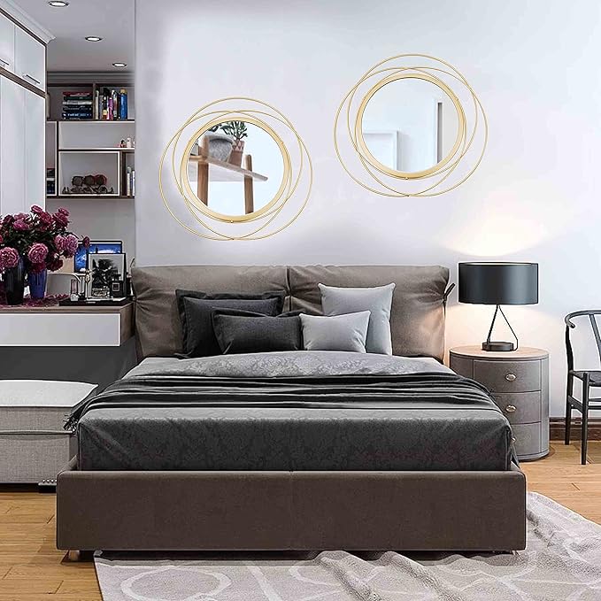 2 Set. Circle Mirrors for Wall Decor for Living Room Bedroom Bathroom Entryway