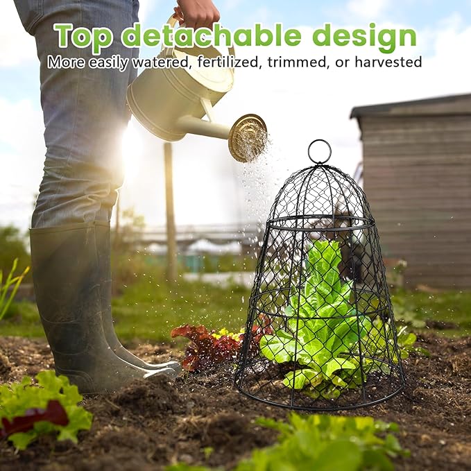 8 Pcs Garden Cloches for Plants, Metal Extra Large Chicken Wire Cloche Plant Covers, Garden Netting Plant Protectors from Animals to Keep Squirrel, Rabbit, Chicken and Bird Out 17" H x 13" D Black