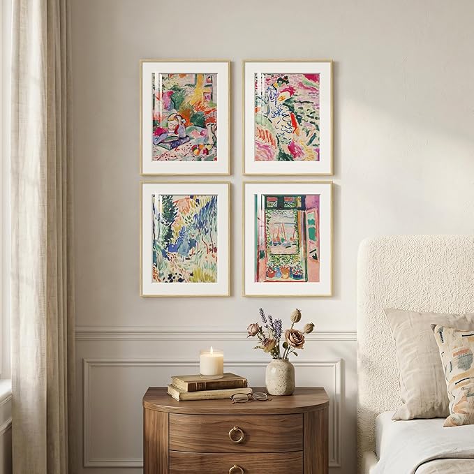 Framed Matisse Wall Art Set of 4, Colorful Abstract Landscape Wall Painting