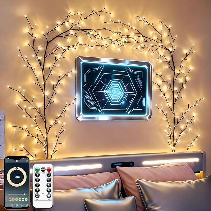 GOESWELL Smart Vine Light for Room Decor: 7.5ft 144 LEDs Music Timer Dimmable