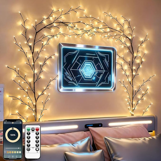 GOESWELL Smart Vine Light for Room Decor: 7.5ft 144 LEDs Music Timer Dimmable