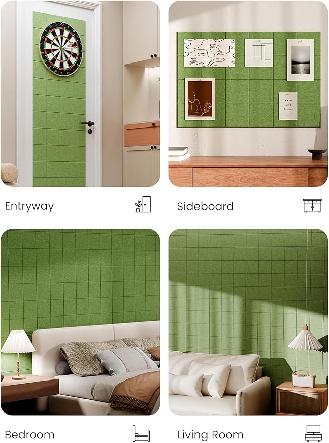 Bumusty Large Felt Bulletin Board, 30 Push Pins, 40 Adhesive Tabs, Kelly Green