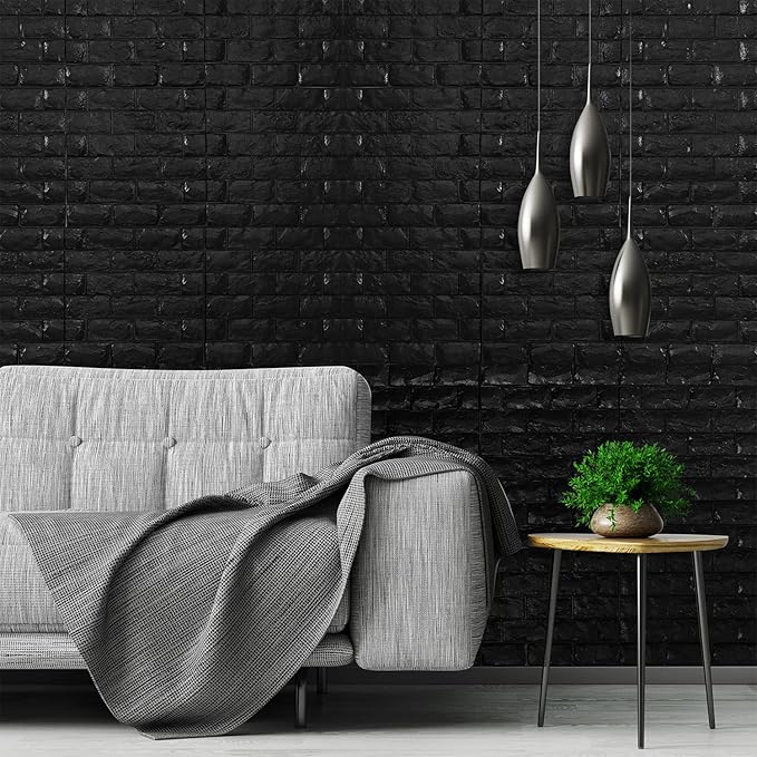 YU LI 3DH 3D Wall Panels Peel and Stick 11PCS Black Foam Brick Wallpaper