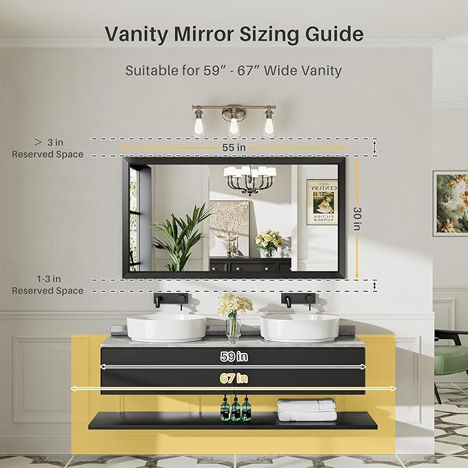 Briivue 55x30 Inch Black Bathroom Mirror