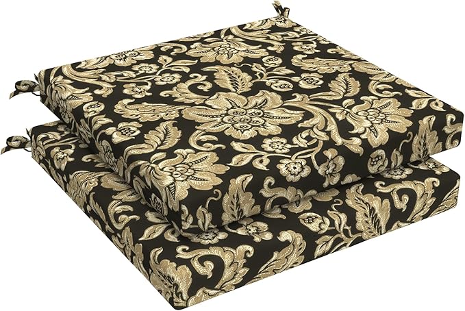 LVTXIII Outdoor Chair Cushions, Fade-Resistant Patio Furniture Cushions Outdoor Chair Pads with Ties for Dining Chairs and Garden Furniture Use, 19"x19"x2" 2 Pack, Jacobean Black