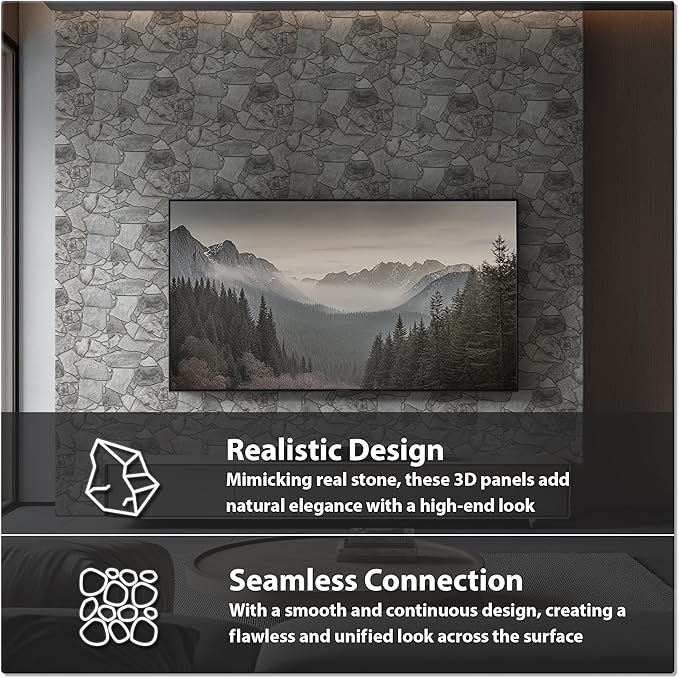 CONCORD WALLCOVERINGS 3D Faux Stone Wall Panels, Lightweight 17.5" x 23.75" PVC