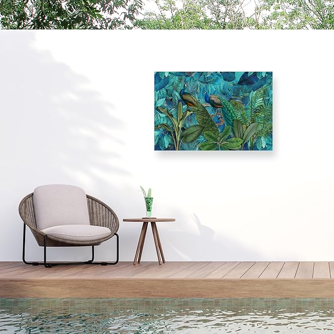 Trademark Fine Art Outdoor Canvas Art - Andrea Haase 'Jungle Birds Garden No1' Wall Art for Outdoor Spaces, Patios, or Gardens
