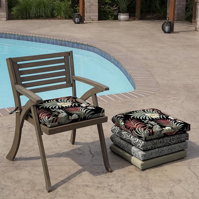 Arden Indoor/Outdoor Seat Or Rocking Chair Cushion, 19 x 18, Water Repellent, Rain Proof, Fade Resistant Cushion for Rocking Or Dining Chairs Simone Black Tropical