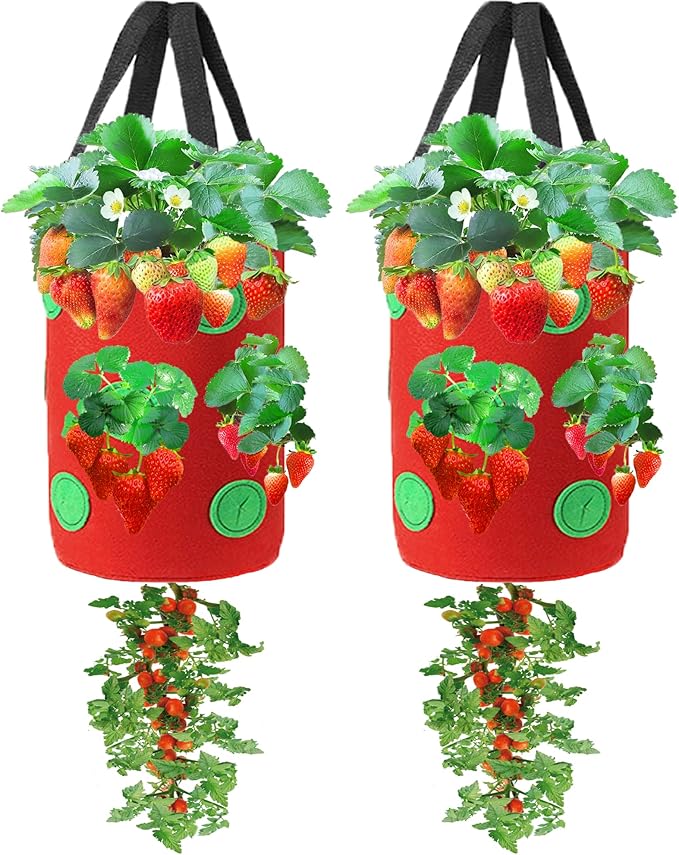 Miewslan 2 Packs Upside Down Planter, Garden Hanging Strawberry Tomato Grow Bag Potato Vegetable Planting Bag with Holes