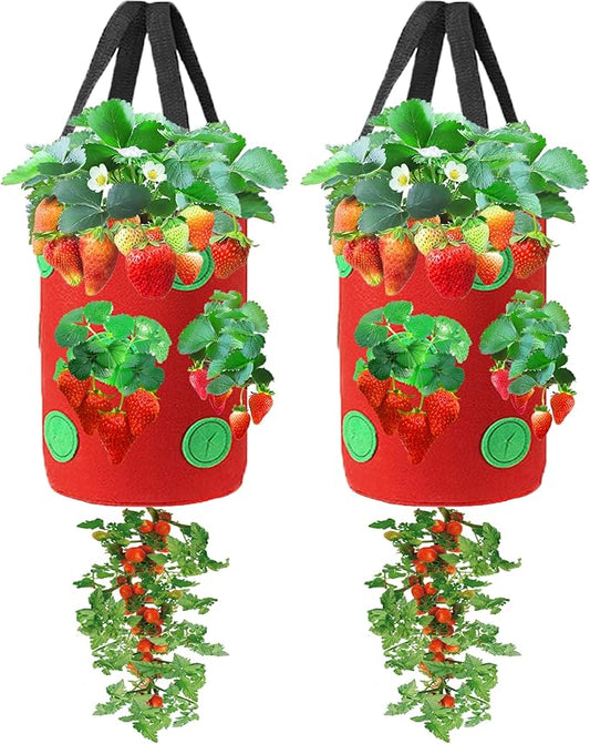Miewslan 2 Packs Upside Down Planter, Garden Hanging Strawberry Tomato Grow Bag Potato Vegetable Planting Bag with Holes