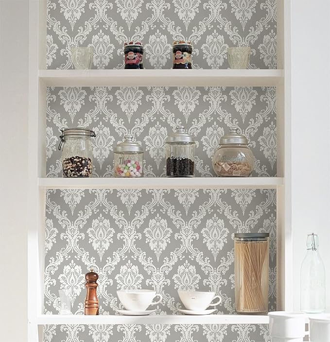 Peel and Stick Wallpaper Grey and White Damask Wallpaper