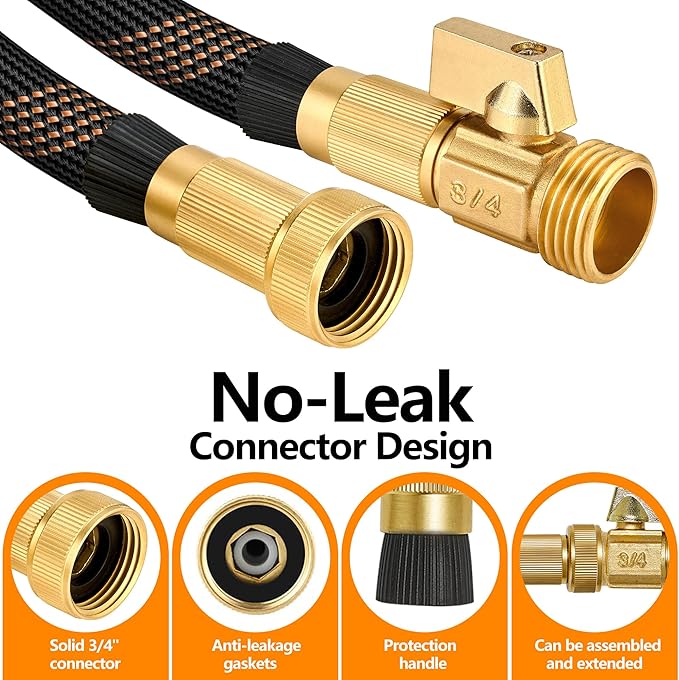 Flexible Garden Hose 100 FT, Ultra Lightweight Water Hoses w/10 Function Sprayer and 3/4" Brass Fittings, Kink-Free, Sturdy, Abrasion Resistant for Yard, Lawn, Outdoor and Gardening(Black Orange)