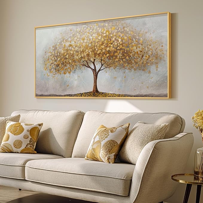 Large Framed Tree of Life Gold Wall Art, Large Canvas Prints Paintings Artwork